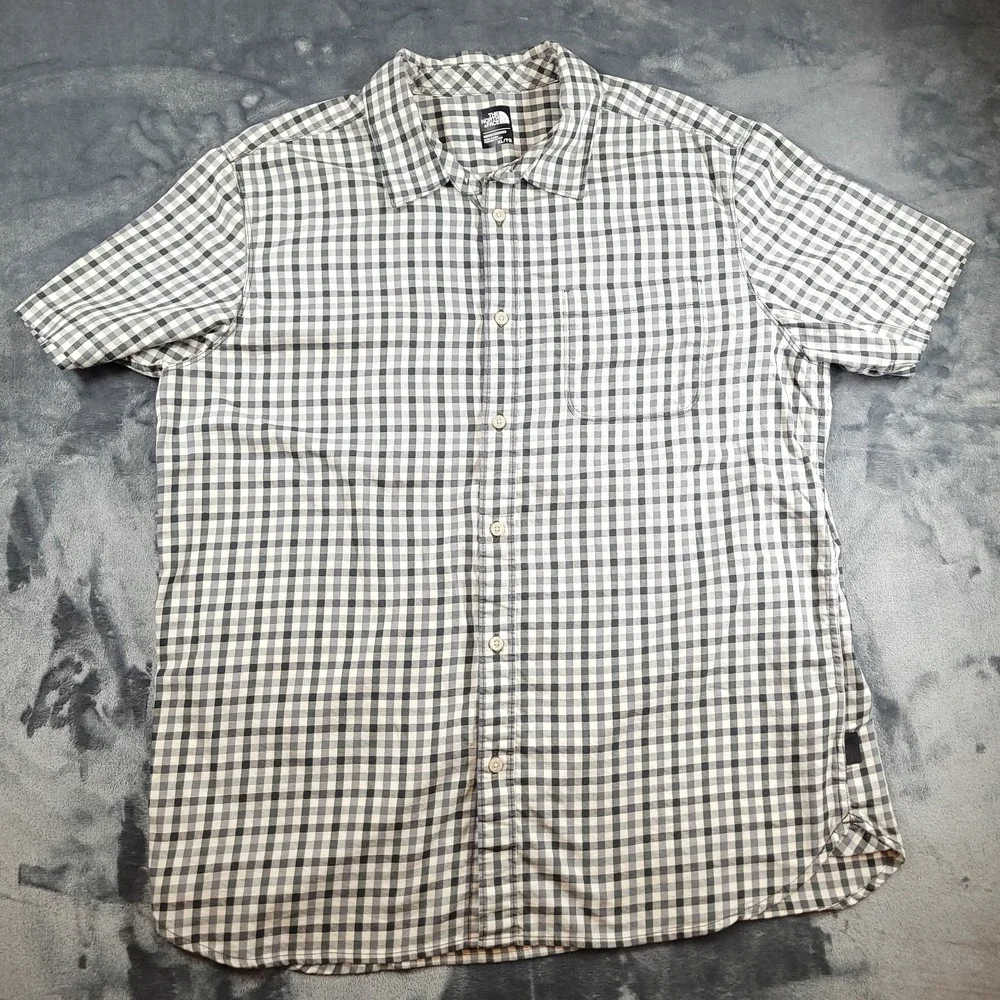 The North Face Shirt Mens‎ XL Black Plaid Nylon Blend Button Up Collared
